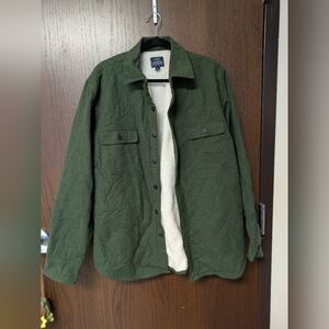 J Crew Men's Sherpa Lined Shirt Jacket Size Large Forest Green Button Up